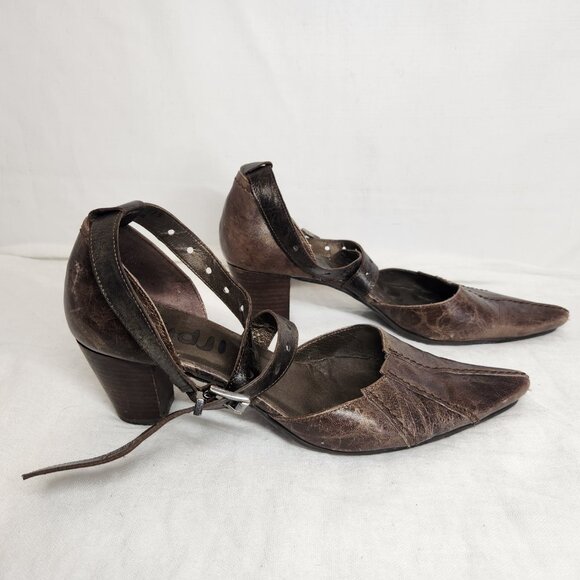 Fidji Womens Metallic Brown Leather Point Toe Heels Cross Straps Size 37.5 - Picture 1 of 10